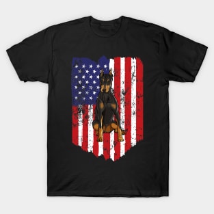 American Flag Doberman Pinscher 4Th Of July Usa T-Shirt